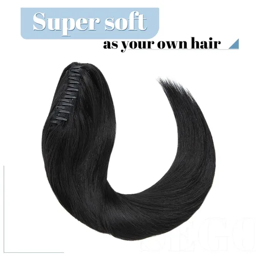 Miniatura 4 de SEGO Pinza de Gancho Extensión de Cola de Caballo Extensiones de Cabello Humano con Pinza para Cola de Caballo Extensiones de Cabello Real de Cola