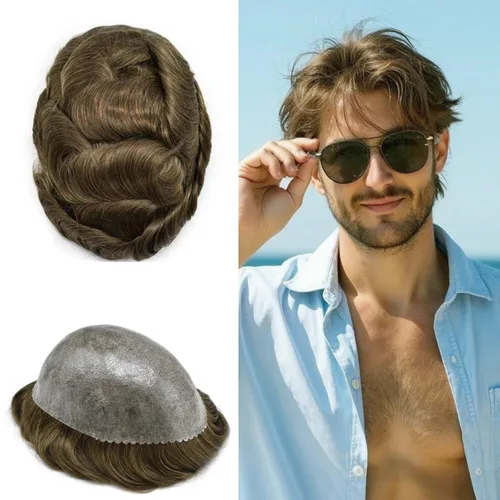 Miniatura 45 de Toupee for Men Hair Piece Real Human Hair Full Poly Skin Mens Toupee Mens Hair System Injected PU Hair System Invisible Hairpiece for