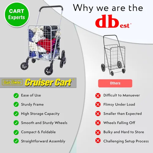 Miniatura 5 de Productos dbest - Carro de compras con ruedas para escaleras, plegable y compacto, con cesta de lavandería, carrito utilitario ligero y plegable