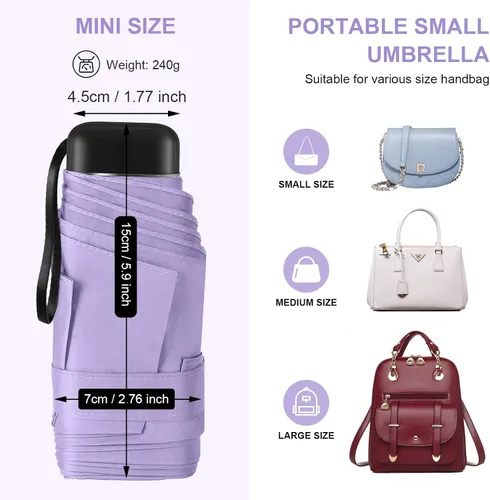 Miniatura 5 de LEAGERA Paraguas de viaje compacto con estuche, mini paraguas para bolso, diseño pequeño, ligero y pequeño, perfecto para sombrilla al aire libre