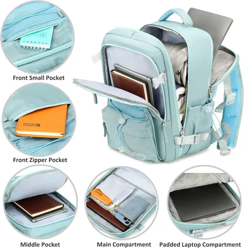 Miniatura 4 de AO ALI VICTORY Mochila de viaje para mujeres y hombres de 15.6 pulgadas para laptop, mochila de transporte, mochila grande para universidad, Verde
