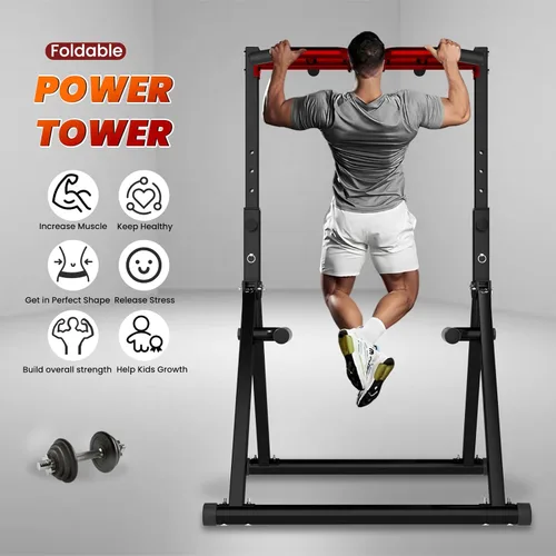 Miniatura 8 de WATBKHE Power Tower Pull Up Dip Station Foldable, Pull Up Bar Station Adjustable, Multi-Function Home Gym, Strength Training Fitness Equipment