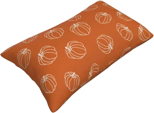 Miniatura 6 de AEIOAE - Juego de 2 fundas cuadradas de almohadones de lino para otoño con calabaza en tono naranja quemado y blanco, para decoración al aire libre