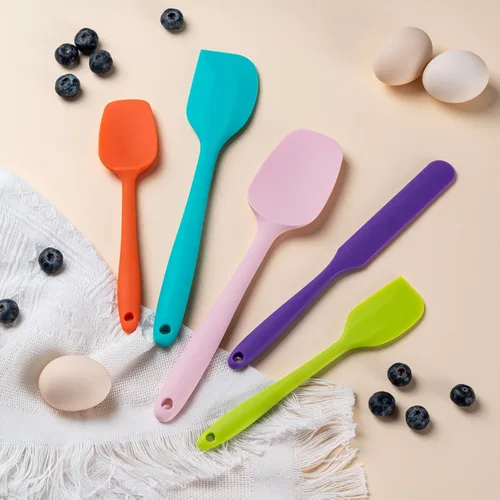 Miniatura 7 de Juego de espátulas de silicona, 5 espátulas de goma de grado alimenticio para hornear, cocinar y mezclar, resistentes al calor, antiadherentes, Azul