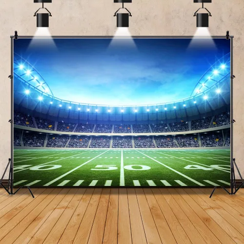 Miniatura 2 de Telón de fondo de fútbol de tela de 10 x 8 pies para decoración de fiesta de día de juego, fondo de eventos deportivos