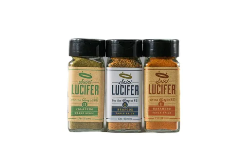 Miniatura 7 de Saint Lucifer, Paquete triple combinado, 3 condimentos de habanero, jalapeño y mariscos, fabricados en los Estados Unidos, sin gluten, sin azúcar