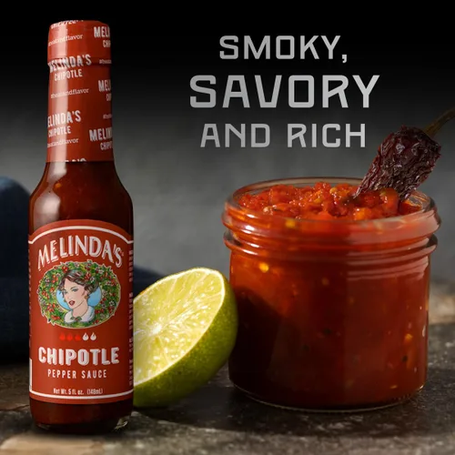 Miniatura 4 de Melinda's Salsa picante Chipotle - Hecha con chiles chipotle, chiles habaneros, zanahorias, cebolla, papaya y jugo de lima, Keto, vegano, salsa