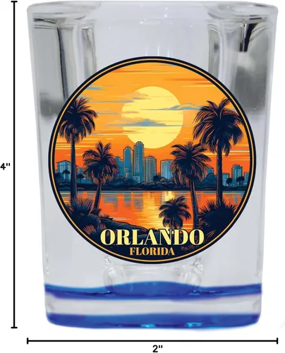 Miniatura 3 de Orlando Florida B Souvenir - Vaso de chupito cuadrado de 2.5 onzas, base azul individual
