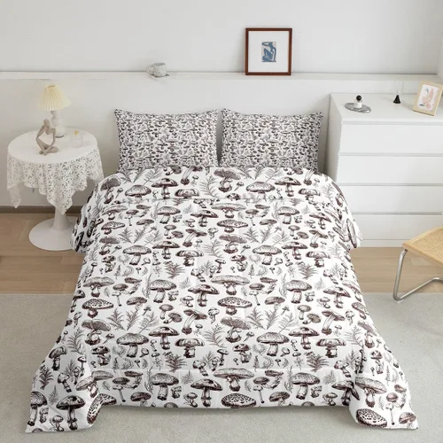 Miniatura 16 de Juego de edredón de champiñones para niños, tamaño individual, juego de ropa de cama romántica con sol, luna, cielo estrellado y galaxia, decoración