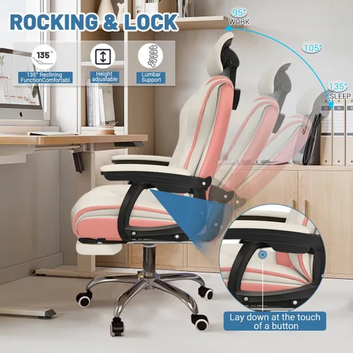 Miniatura 5 de Silla ejecutiva para computadora, silla de escritorio para oficina en casa, ángulo ajustable, ergonómica, de altura ajustable, sillas de cuero PU