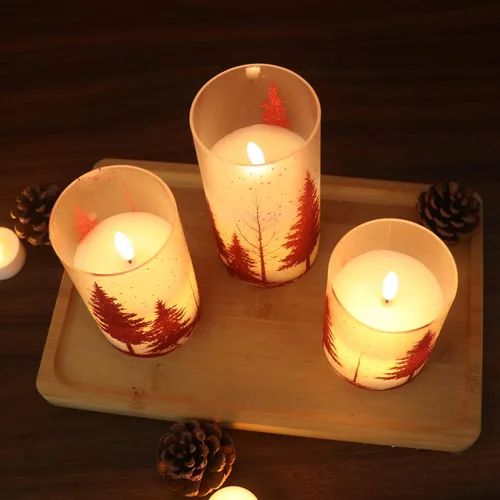 Miniatura 3 de Velas de Cristal sin Llama de Árbol de Navidad con Control Remoto Temporizador Operadas con Batería Cera Real Mecha 3D LED Parpadeantes Velas