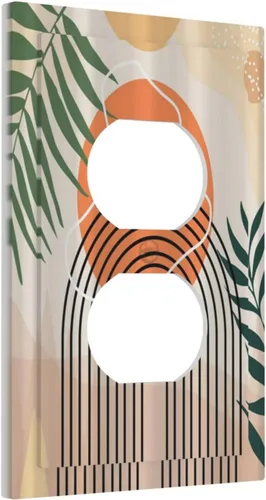 Miniatura 2 de Cubiertas Decorativas para Tomacorrientes Abstractas de Mediados de Siglo Moderno Arco Boho Sol Dorado Hoja 1-Gang Placa de Pared Receptáculo Dúplex