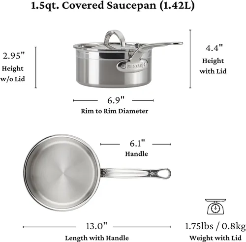 Miniatura 8 de Hestan - Colección ProBond - Sartén profesional de acero inoxidable revestido, compatible con placa de inducción, 1.5 cuartos de galón