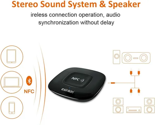 Miniatura 6 de Esinkin Receptor Bluetooth Adaptador de audio inalámbrico 4.0 (NFC habilitado) para sistema de sonido estéreo de música HD
