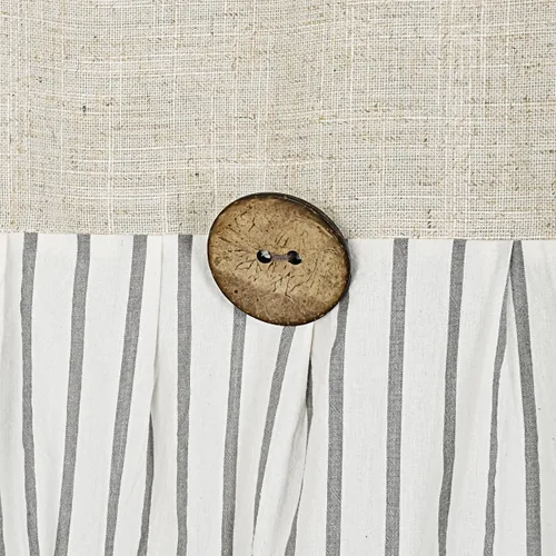 Miniatura 5 de DOSLY IDÉES Cortina de ducha de casa de campo, rayas beige y gris, cortina con botones, tela tejida de lino y algodón, estilo rústico con encanto