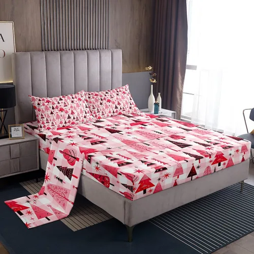 Miniatura 16 de Manfei juego de sábanas de Navidad tamaño completo, juego de ropa de cama con árbol de Navidad en forma de muñeco de nieve para la decoración