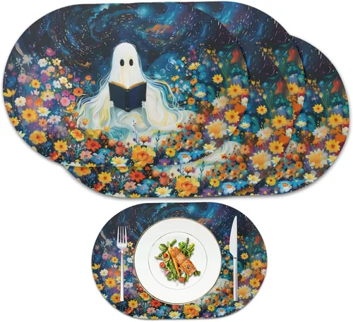 Miniatura 16 de Pumpkin Placemats Set of 4 Ghost Non Slip Washable Heat Resistant Place Mats 12x18 Inch Round Tablemats for Dining Kitchen Party Daily Table Decor
