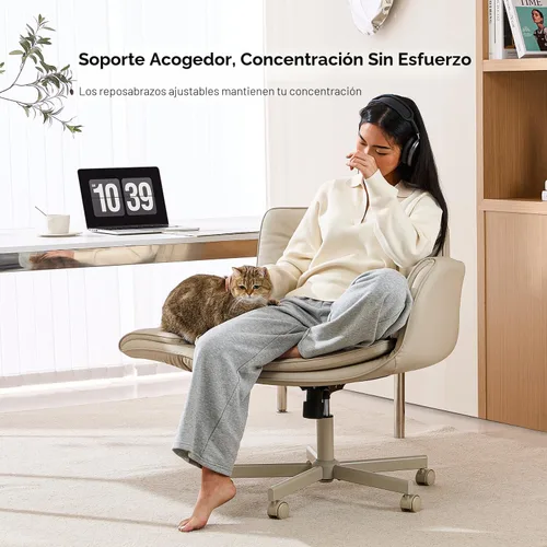 Miniatura 7 de amseatec Silla de oficina entrecruzada, silla de tocador de piel sintética con reposabrazos ajustables de 5 niveles y giratorio, silla ergonómica