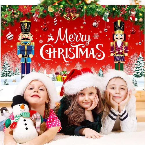 Miniatura 5 de Irenare - Telón de fondo de Navidad, banderines de Feliz Navidad, decoración para fiesta, fondo para fotografía de Navidad, accesorios para fotos