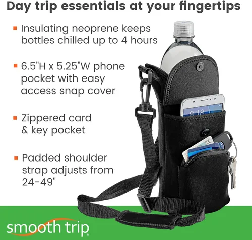 Miniatura 2 de Smooth Trip Neoprene Water Bottle Sleeve with Phone Pouch - Insulated Water Bottle Holder with Storage Pockets and Padded Strap for Walking and