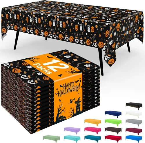 Miniatura 117 de Smiry - Juego de 6 manteles desechables, 54 x 78 pulgadas, manteles impermeables rectangulares para fiestas, cubierta de mesa de plástico