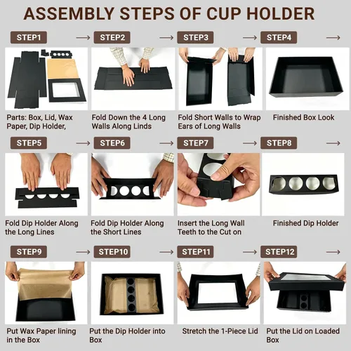 Miniatura 9 de Caja de pastelería desechable de 8 compartimentos con tapas, 10 unidades, caja negra dividida para panadería con soporte para inmersión para 4-6