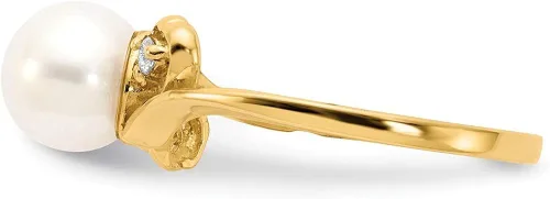 Miniatura 3 de Anillo de oro amarillo macizo de 14 quilates de 0.276in de perlas cultivadas de agua dulce (0,04 quilates)