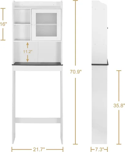Miniatura 2 de SUPER DEAL - Mueble de baño de madera con estantes ajustables, uso sobre el inodoro Blanco