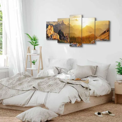 Miniatura 5 de artgeist Lienzo acústico para pared, diseño de montañas de la naturaleza, 80 x 40 pulgadas, 5 piezas con impresión de sonido de espuma acústica