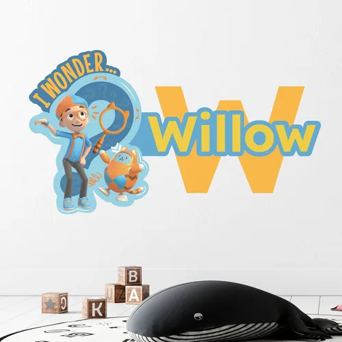 EGD Calcomanías de pared con nombre personalizado de Blippi para niños, I Blippi y T.A.B.B.S. I Nombre personalizado para decoración de habitación
