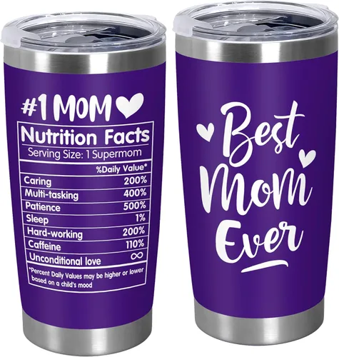 Miniatura 13 de TEEZWONDER Regalos para el Día de la Madre para mamá de hija e hijo, # 1 Información nutricional de girasol, vaso de café aislado de acero