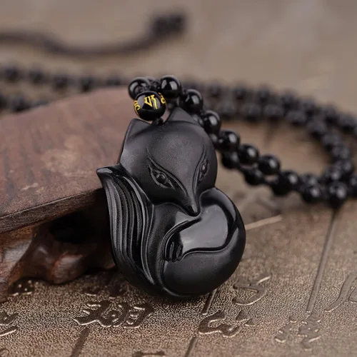 Miniatura 2 de TIKCAUZ Collar de obsidiana negra de cristal natural y piedra curativa con cuerda ajustable hecho a mano joyería de piedras preciosas para hombres