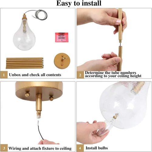 Miniatura 5 de KSANA Iluminación colgante de cristal dorado para isla de cocina, dormitorio, comedor, entrada, fregadero, rincón de desayuno Oro y vidrio sembrado