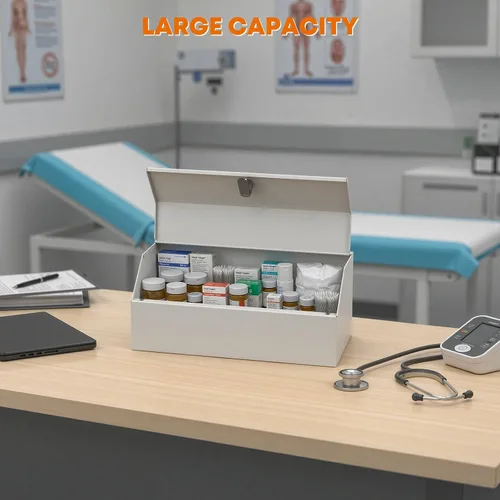 Miniatura 2 de Botiquín de medicina con bloqueo, caja de almacenamiento de primeros auxilios de acero para montaje en pared con cerradura de llave, organizador