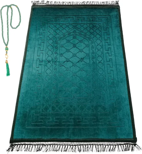 Miniatura 21 de Alfombra de oración – Alfombra turca Janamaz Sajada de felpa suave para hombres y mujeres, alfombrilla de oración lisa y sólida, regalo de Ramadán