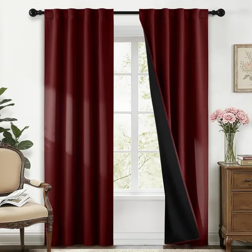 Miniatura 60 de Yakamok Cortinas negras, cortinas de ventana con aislamiento térmico y eficiencia energética para dormitorio, cortinas opacas completas y cortinas