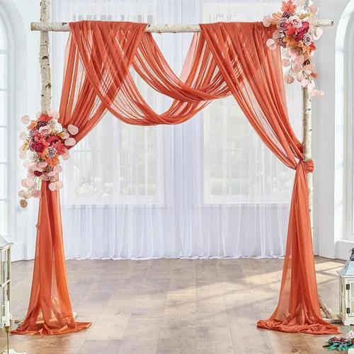 Miniatura 25 de gogoparti Tela drapeada para arco de boda, cortinas de arco burdeos, cortina de telón de fondo transparente para ceremonias, fiestas, cabinas