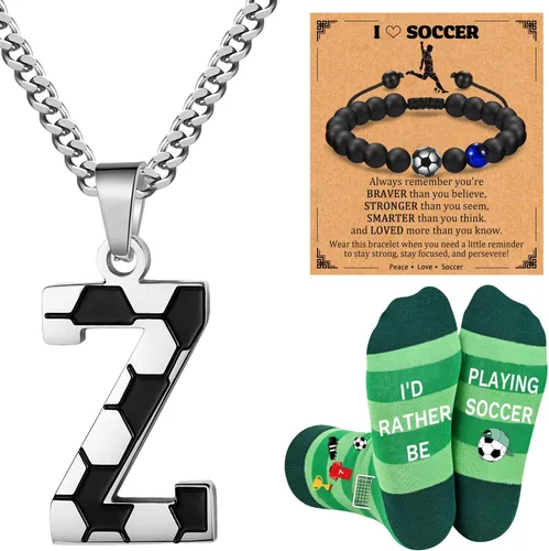 Miniatura 28 de Soccer Gifts Set A-Z Letter Soccer Necklace for Men Novelty Soccer Socks&Soccer Bracelets for Soccer Lovers