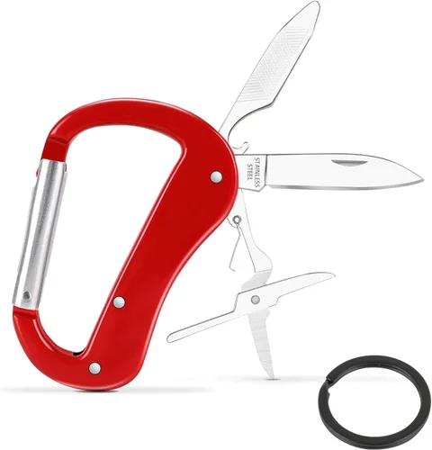Mosquetón multiherramienta con cuchillo de bolsillo, regalos para hombres, abrebotellas, lima de uñas, tijeras pequeñas, mosquetones EDC, equipo de