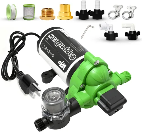 Bomba de agua de diafragma autocebante de 110 V CA, 4.0 GPM, 50 PSI, elevación de succión de 10 pies, cabezal máximo de 100 pies, interruptor de