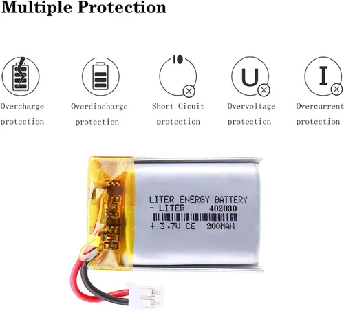 Miniatura 4 de Liter 3.7V 200mAh 402030 Lipo Batería recargable de iones de polímero de litio con conector JST 0.079 in
