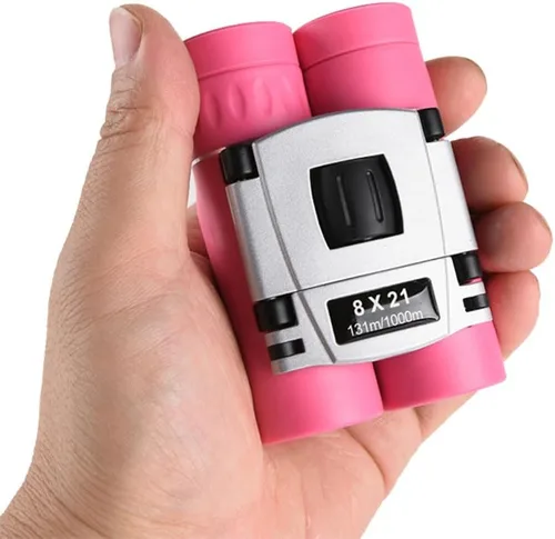 Binoculares compactos de 8 x 21 para adultos y adolescentes, mini prismáticos ópticos completos pequeños para observación de aves, ópera, Rosa