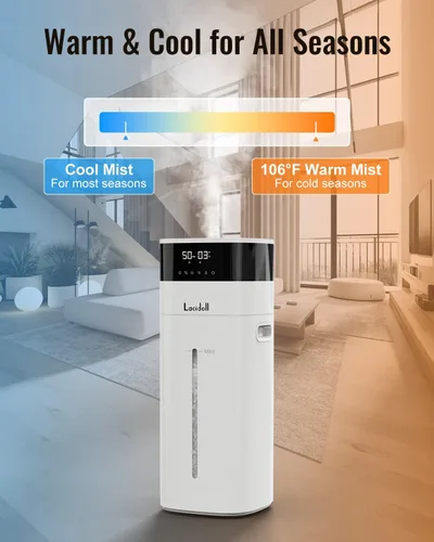 Miniatura 2 de LACIDOLL Humidificador de niebla fría y cálida para habitación grande, humidificadores de 5.3 galones/20 litros para el hogar de 2500 pies Blanco