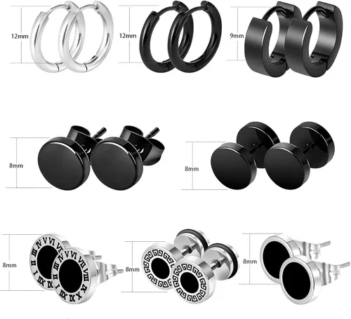 Miniatura 2 de SIEYEAY Aretes para hombre, aretes para hombre, aretes negros de acero inoxidable para hombres y mujeres, juego de aretes geniales para hombres