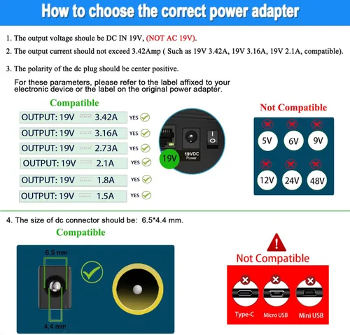 Miniatura 3 de DC 19V compatible con el cable de alimentación de monitor LG, certificados UL, repuesto para fuente de alimentación de TV LG de 19 voltios, 34, 32