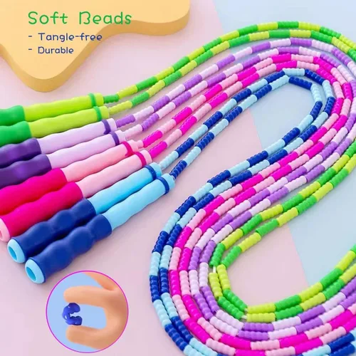 Miniatura 3 de Cuerda de saltar para niños, niñas y niños, cuerdas de saltar suaves con cuentas, cuerda de saltar ajustable, cuerda segmentada sin enredos