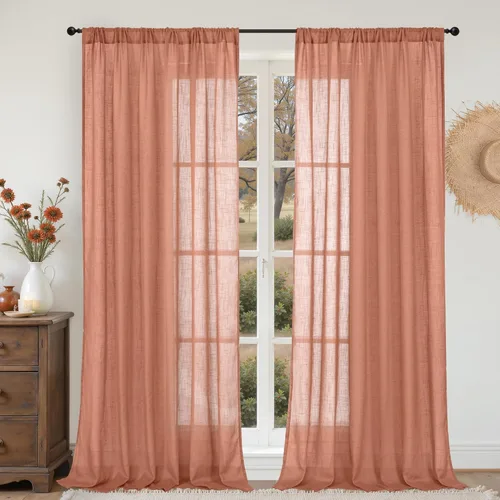 Miniatura 112 de BGment Cortinas de lino café de 30 pulgadas de largo para ventana pequeña, cortinas de media ventana beige semitransparentes ligeras con bolsillo
