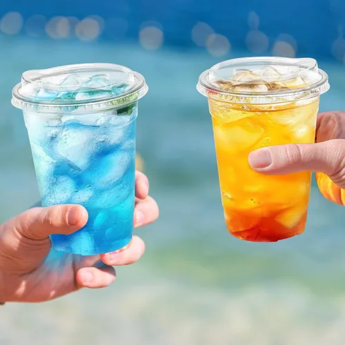 Miniatura 5 de BYSNOW Paquete de 100 vasos de plástico transparente de 16 onzas con tapas, tazas desechables para café helado con tapas para sorber, vasos