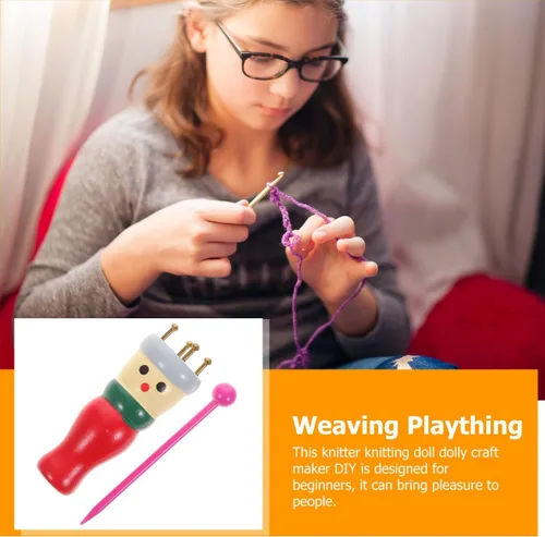 Miniatura 6 de EXCEART Muñeca de tejer de madera con aguja DIY hilo de lana carrete de tejer para manualidades trenzadas, herramienta de punto de madera de mano