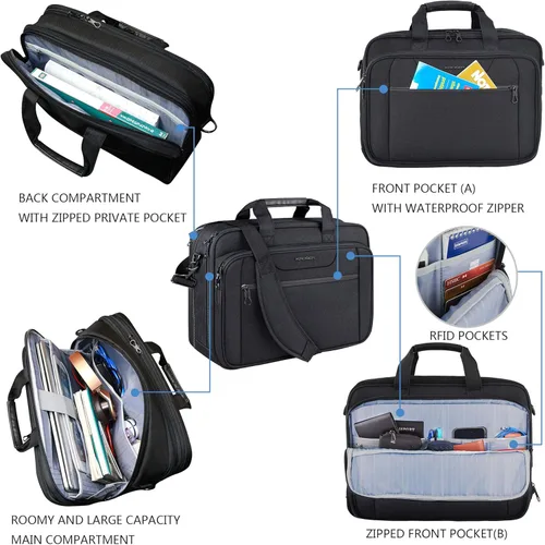 Miniatura 5 de KROSER - Bolso de hombro para laptop expandible, maletín para laptop hasta 17.3 pulgadas, repelente al agua, bolsa estilo bandolera para computadora